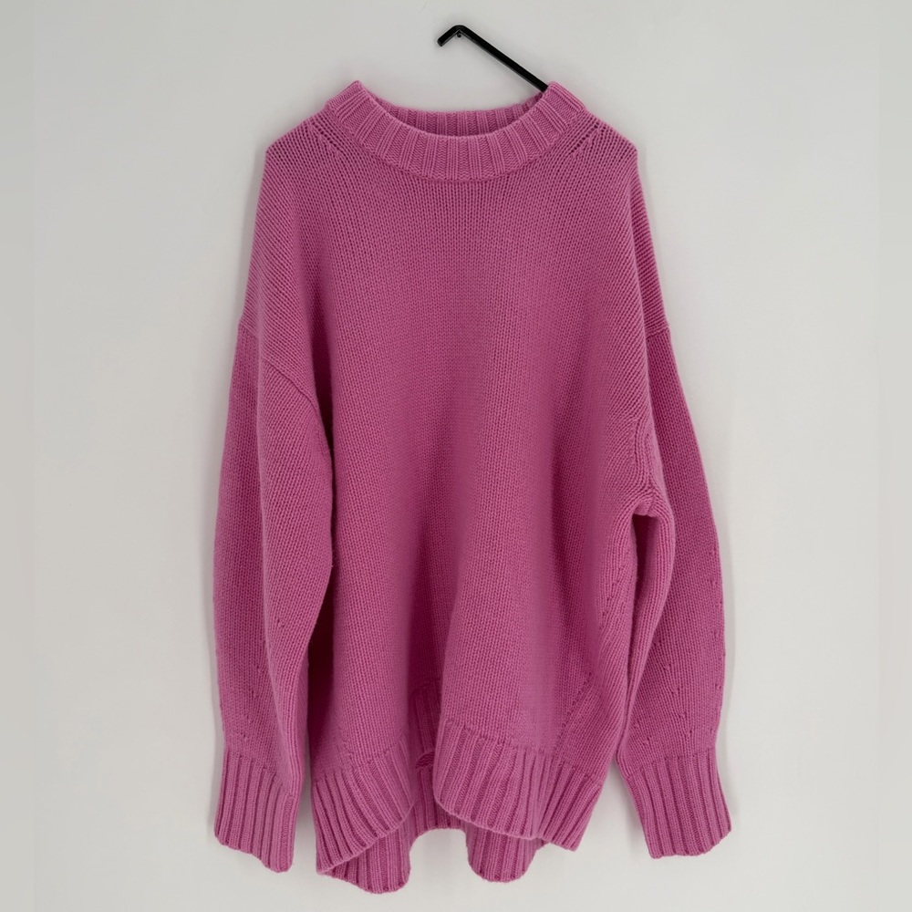 Cos Chunky Pure Cashmere Crew Neck Sweater In Pink - Picture 2 of 9